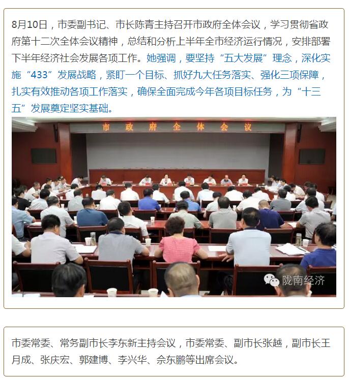 陳青在市政府全體會議上強調：緊盯一個目標抓好九大任務落實強化三項保障，確保全市經濟社會持續快速發展